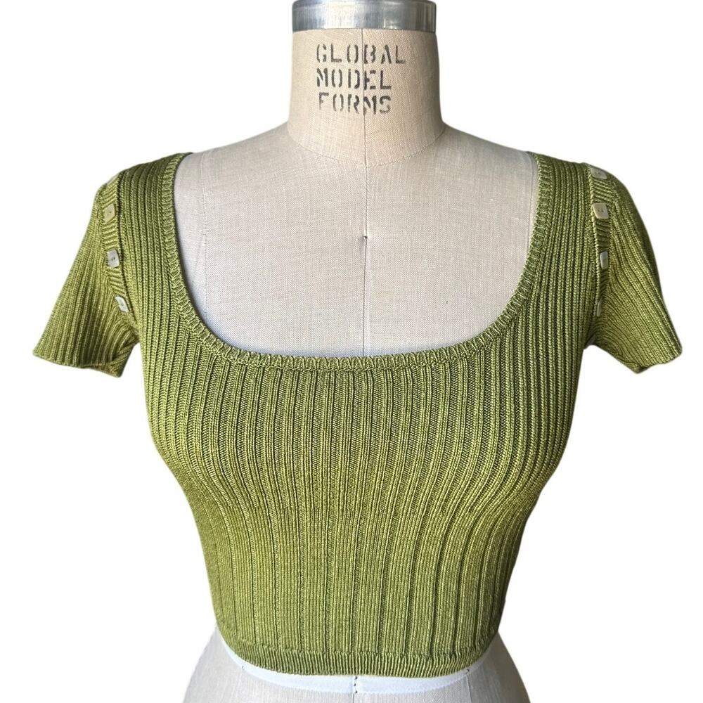 Niall Knithouse Ribbed Cropped Lime Green Sweater Size Small Sustainable